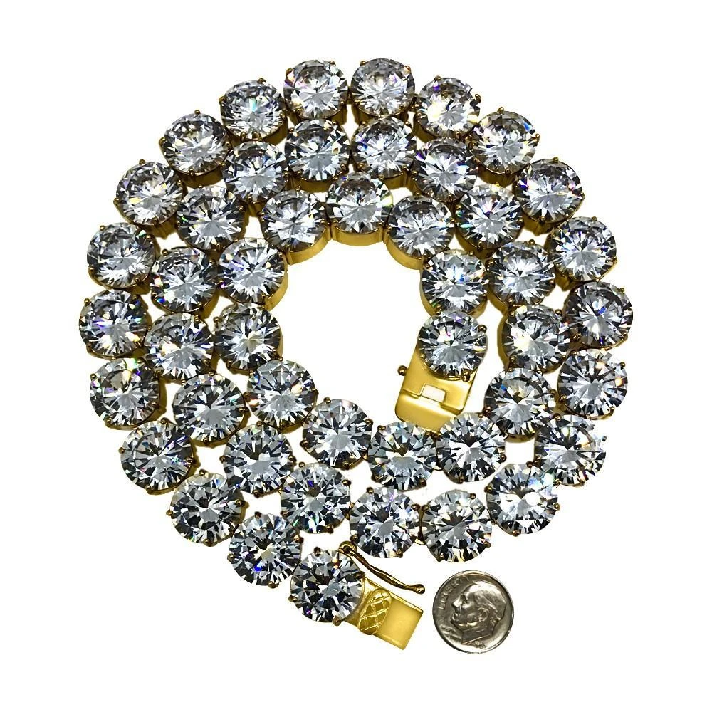 15MM Gold Steel CZ Bling Bling Tennis Chain 1 15MM Gold Steel CZ Bling Bling Tennis Chain