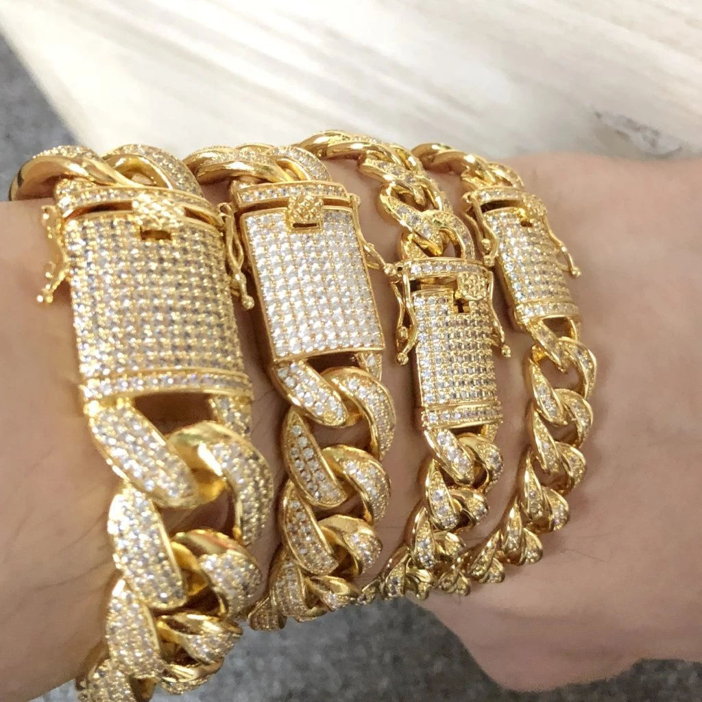 19MM Miami Cuban Gold CZ Ice Lock CZ Bling Bracelet 2 19MM Miami Cuban Gold CZ Ice Lock CZ Bling Bracelet - Image 2