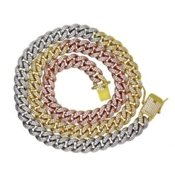 3 Tone Cuban Link 10MM Bling Bling CZ Chain
