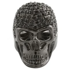 3D Black Skull CZ Mens Bling Bling Ring