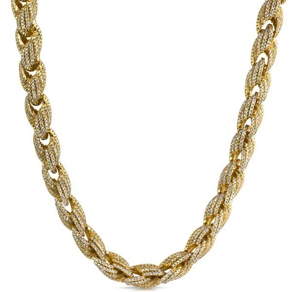 .925 Silver 10MM Rope CZ Gold Bling Bling Chain 1 .925 Silver 10MM Rope CZ Gold Bling Bling Chain