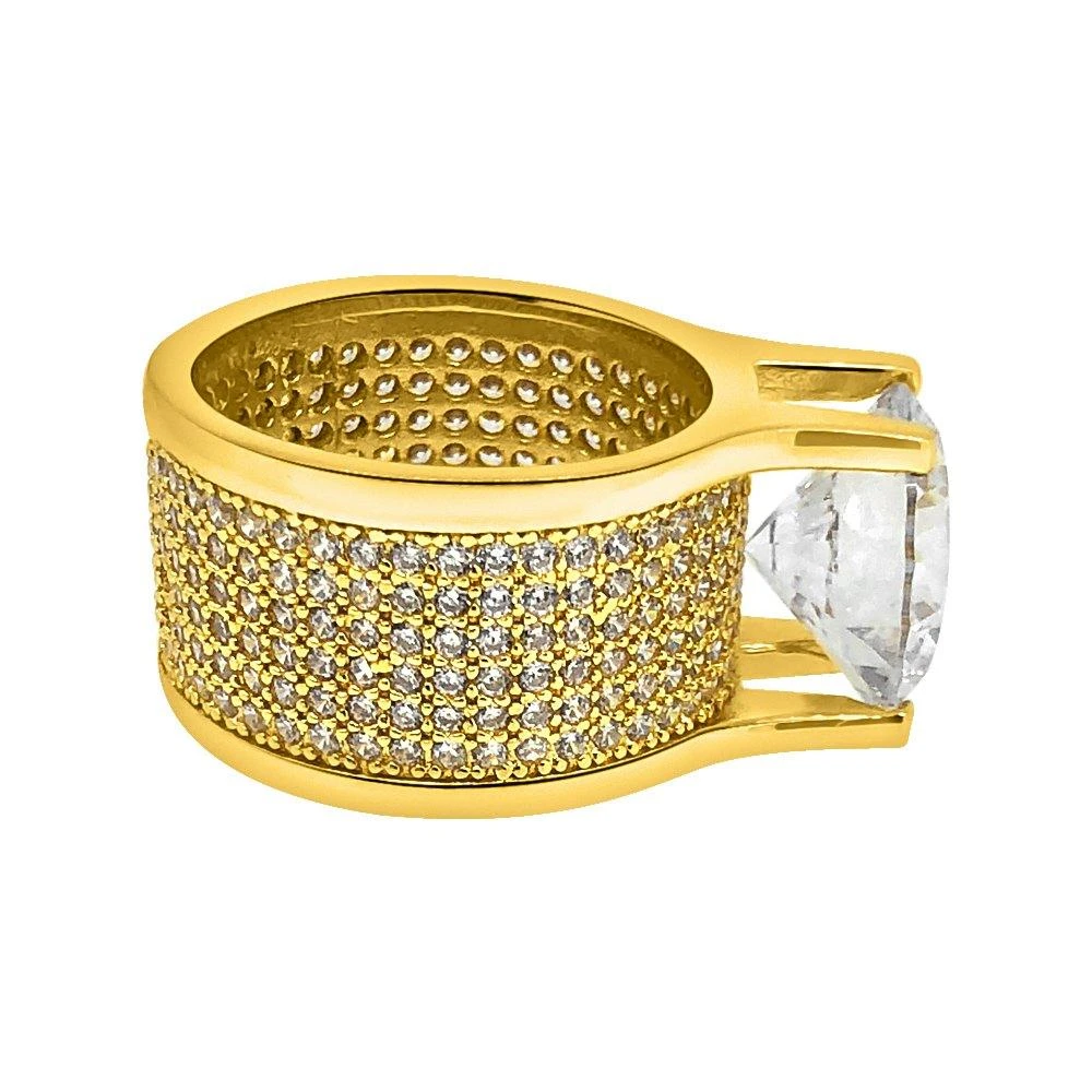 .925 Silver 20ct Solitaire Eternity Band Gold CZ Ring 2 .925 Silver 20ct Solitaire Eternity Band Gold CZ Ring - Image 2