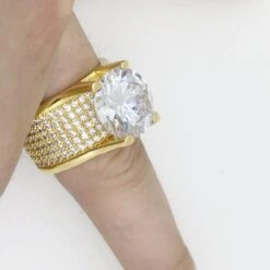 .925 Silver 20ct Solitaire Eternity Band Gold CZ Ring 11 .925 Silver 20ct Solitaire Eternity Band Gold CZ Ring -Wandr Jewelry Store 925 silver 20ct solitaire eternity band gold cz ring hiphopbling 109699