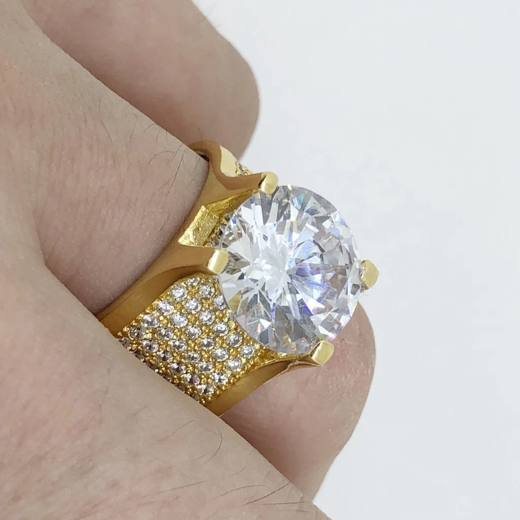 .925 Silver 20ct Solitaire Eternity Band Gold CZ Ring 3 .925 Silver 20ct Solitaire Eternity Band Gold CZ Ring - Image 3