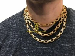 .925 Silver 3D Box Link CZ Bling Chain Gold Wrapped -Wandr Jewelry Store 925 silver 3d box link cz bling chain gold wrapped 18 hiphopbling 461169