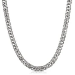 .925 Silver 8MM CZ Bling Bling Rhodium Cuban Links Chain