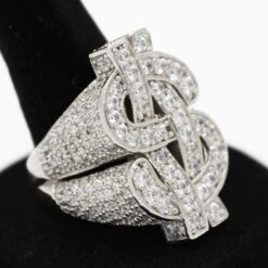 .925 Silver Cash Money Dollar Sign CZ Hip Hop Bling Ring -Wandr Jewelry Store 925 silver cash money dollar sign cz hip hop bling ring white gold 7 hiphopbling 708341
