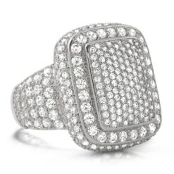 .925 Silver Cocktail Chunky Ice Bling Bling CZ Mens Ring In Rhodium
