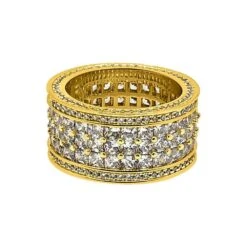 .925 Silver Gold Triple Princess Cut Eternity Band CZ Bling Ring