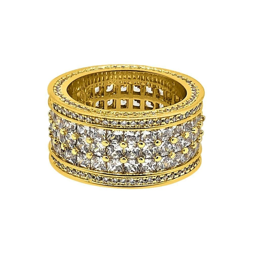 .925 Silver Gold Triple Princess Cut Eternity Band CZ Bling Ring 1 .925 Silver Gold Triple Princess Cut Eternity Band CZ Bling Ring