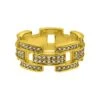 .925 Silver Prez Link Eternity Band Gold CZ Bling Ring