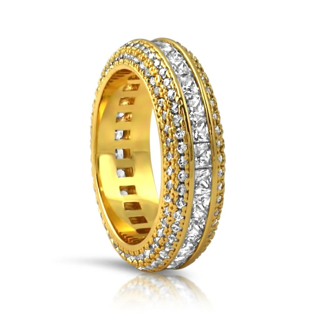 .925 Silver Princess Cut Channel Set CZ Eternity Band Ring In Gold 2 .925 Silver Princess Cut Channel Set CZ Eternity Band Ring In Gold - Image 2
