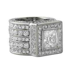 .925 Silver Square President CZ Bling Bling Ring