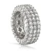 .925 Silver Triple Ice Decker 360 CZ Eternity Hip Hop Ring Band In Rhodium