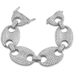 .925 Sterling Silver Marine Link CZ Bling Bling Bracelet