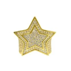 .925 Sterling Silver Super Star Gold CZ Bling Bling Ring