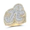 A-Z Initial Cursive Baguette Diamond Ring 10K Yellow Gold