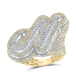 A-Z Initial Cursive Baguette Diamond Ring 10K Yellow Gold -Wandr Jewelry Store a z initial cursive baguette diamond ring 10k yellow gold n hiphopbling 420257