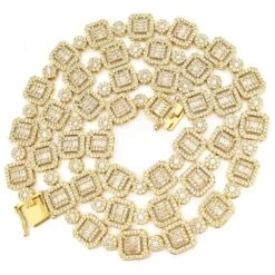 Baguette And Cluster Link CZ Iced Bling Chain -Wandr Jewelry Store baguette and cluster link cz iced bling chain yellow gold 20 hiphopbling 807396