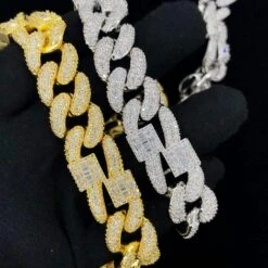Baguette Cluster & Pave Cuban Bling Bling CZ Iced Out Chain -Wandr Jewelry Store baguette cluster pave cuban bling bling cz iced out chain white gold 18 hiphopbling 960406