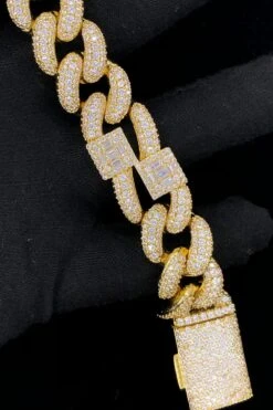 Baguette Cluster & Pave Cuban CZ Iced Out Hip Hop Bracelet -Wandr Jewelry Store baguette cluster pave cuban cz iced out hip hop bracelet yellow gold 8 hiphopbling 396763
