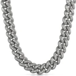 Baguette CZ 17MM Cuban Rhodium Bling Chain