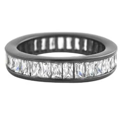 Baguette Eternity White CZ Diamond Ring Black