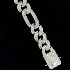 Baguette Figaro Link CZ Iced Out Hip Hop Bracelet -Wandr Jewelry Store baguette figaro link cz iced out hip hop bracelet white gold 8 hiphopbling 876184