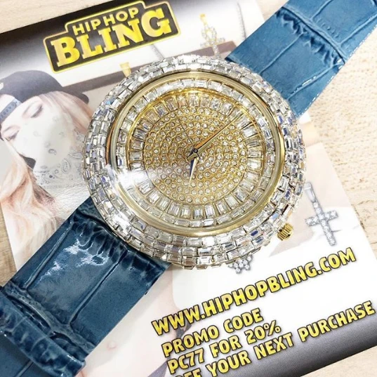 Baguette Ice Orbit Gold Bling Bling Watch Blue 2 Baguette Ice Orbit Gold Bling Bling Watch Blue - Image 2