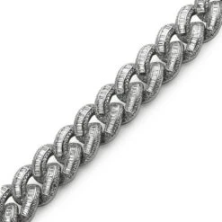 Baguette Lab Made Rhodium Cuban Bracelet 1400 Stones