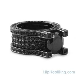 Baller Solitaire Eternity Black Bling Bling Ring