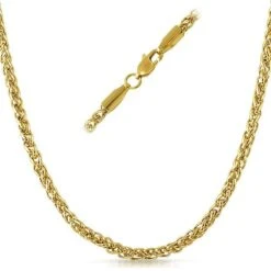 Basket Weave IP Gold Stainless Steel Chain Necklace4MM