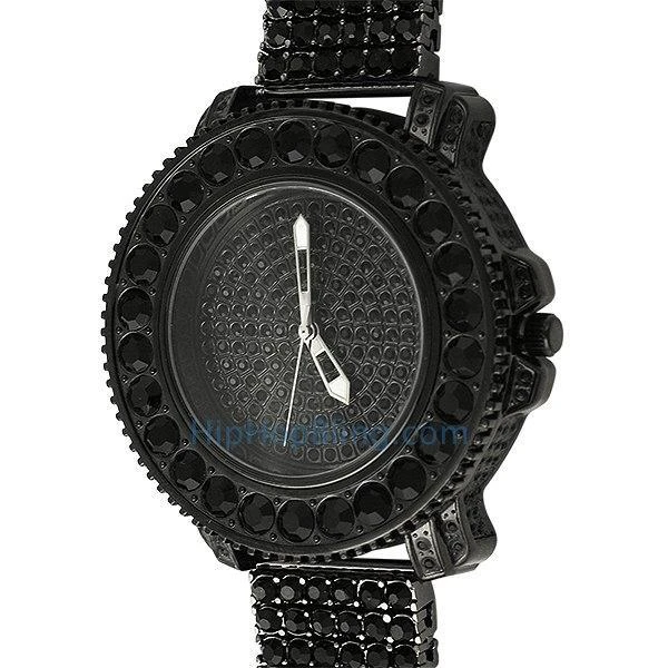 Big Rocks Black Bling Bling Watch & 6 Row Band 1 Big Rocks Black Bling Bling Watch & 6 Row Band