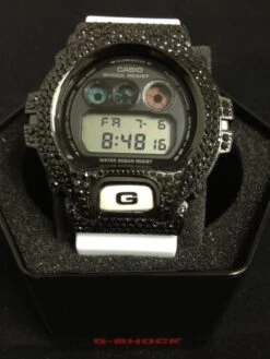 Black Bling Bling CZ G Shock White Watch DW6900