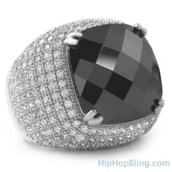 Black Rose Cut CZ Rhodium Bling Bling Ring
