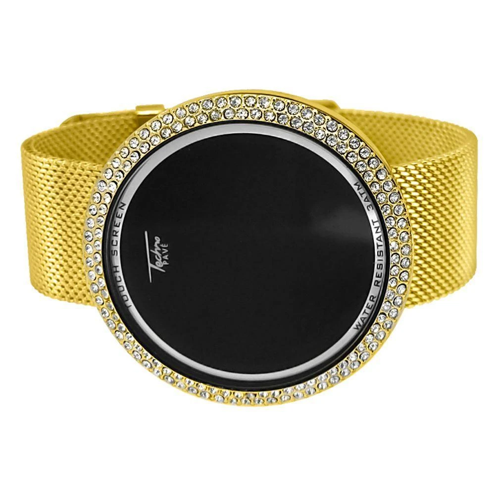 Bling Bling Gold Mesh Band Round LED Touch Screen Watch 1 Bling Bling Gold Mesh Band Round LED Touch Screen Watch