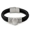 Buddha Black Leather Stainless Steel Bracelet