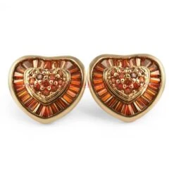 Chocolate Champagne Rose XL Baguette Heart CZ Earrings