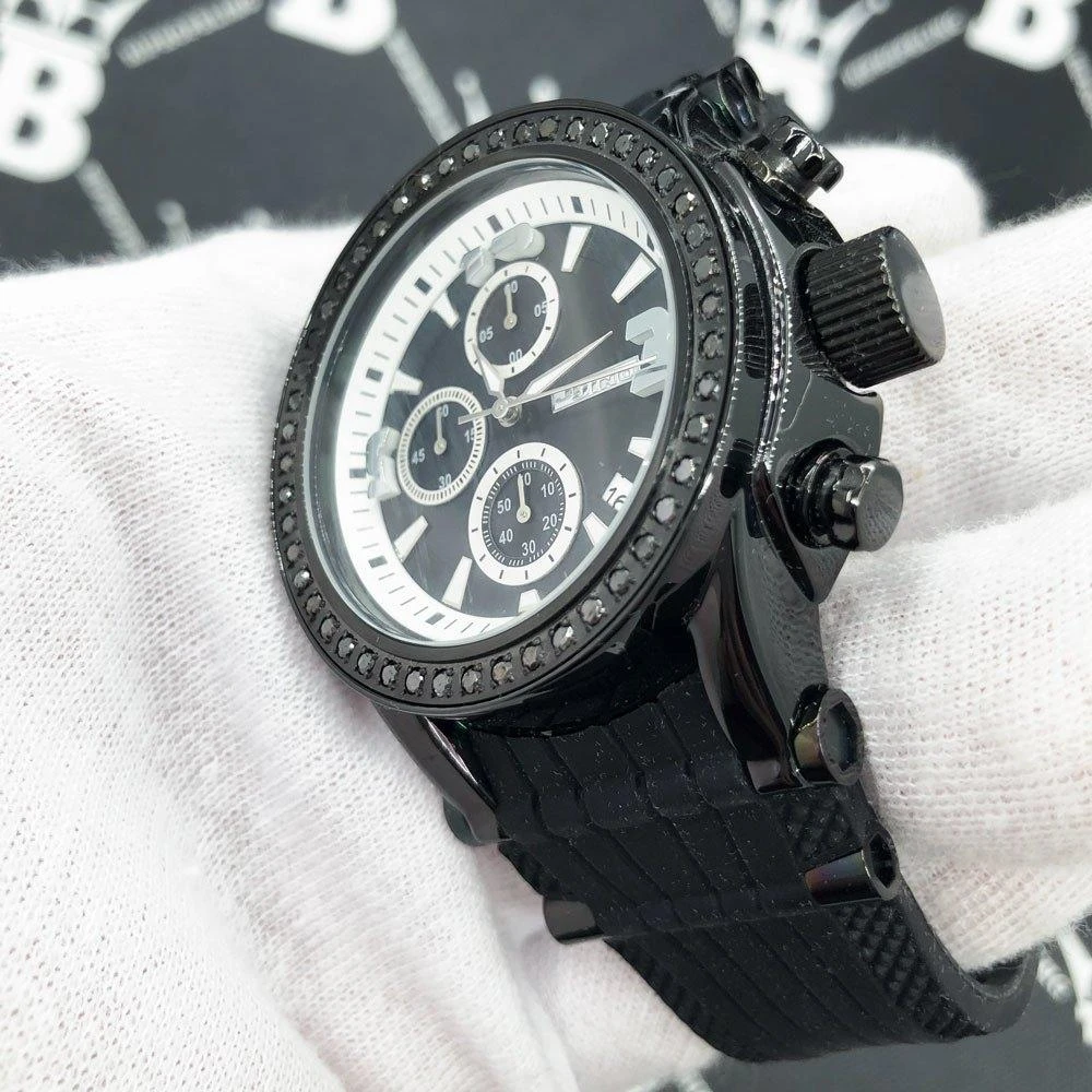 Chronograph Rubber Band 2.00 Carat Black Diamond Hip Hop Watch JoJino 2 Chronograph Rubber Band 2.00 Carat Black Diamond Hip Hop Watch JoJino - Image 2