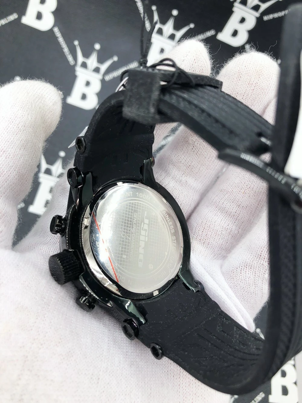 Chronograph Rubber Band 2.00 Carat Black Diamond Hip Hop Watch JoJino 3 Chronograph Rubber Band 2.00 Carat Black Diamond Hip Hop Watch JoJino - Image 3