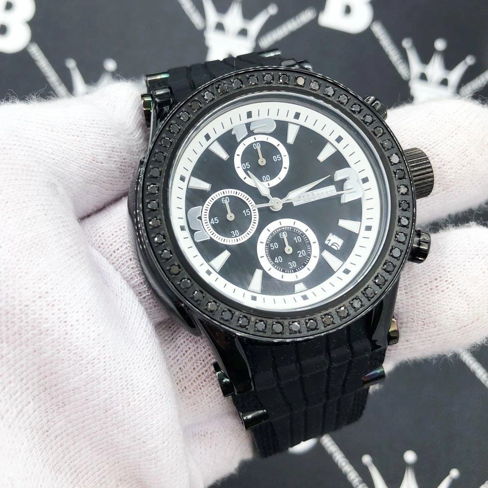 Chronograph Rubber Band 2.00 Carat Black Diamond Hip Hop Watch JoJino 1 Chronograph Rubber Band 2.00 Carat Black Diamond Hip Hop Watch JoJino
