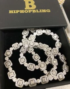 Cluster Baguette Moissanite Iced Out Chain .925 Sterling Silver -Wandr Jewelry Store cluster baguette moissanite iced out chain 925 sterling silver hiphopbling 197295