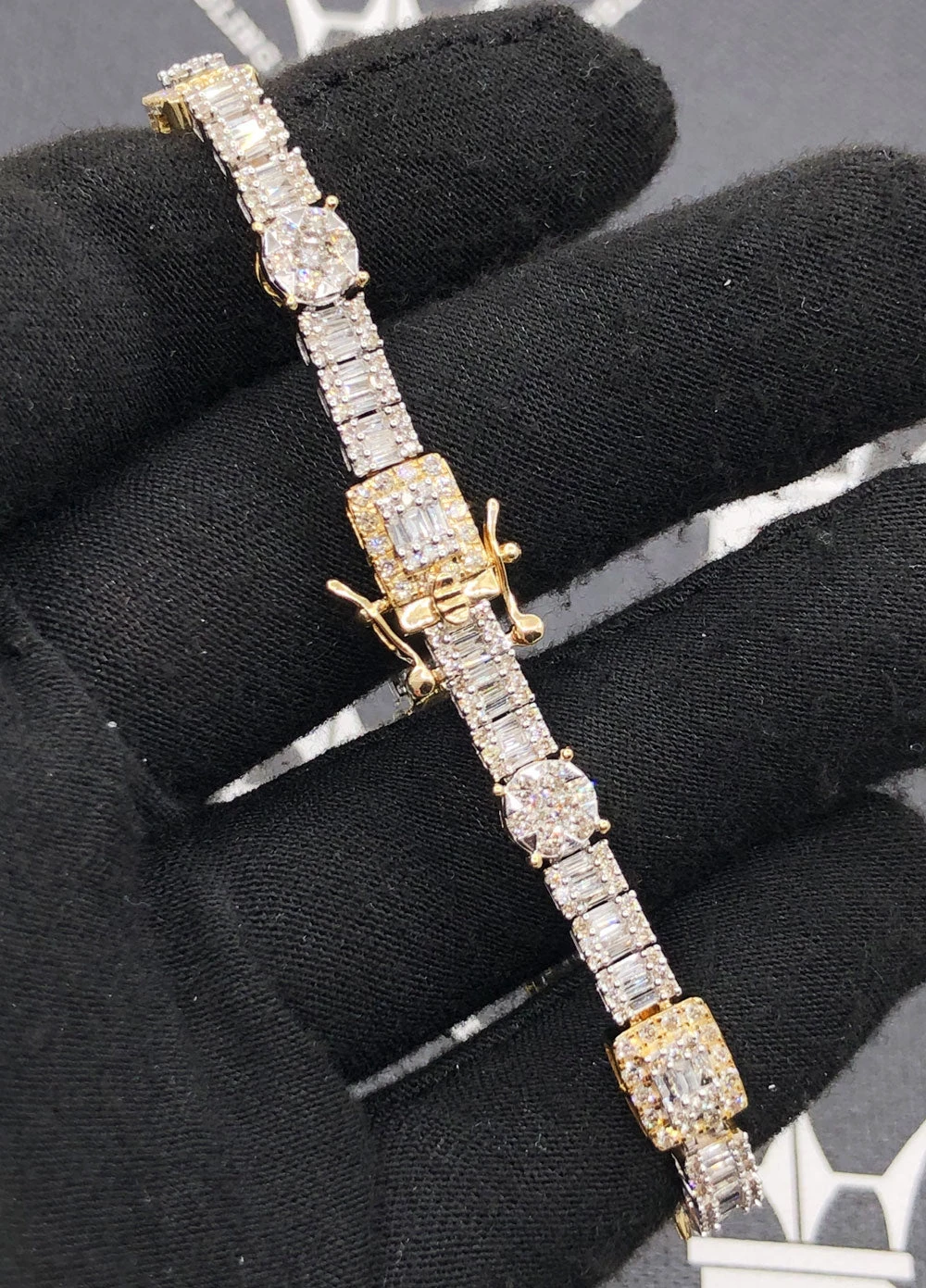 Cluster Rectangle & Round 5.00cttw Diamond Bracelet 10K Gold 1 Cluster Rectangle & Round 5.00cttw Diamond Bracelet 10K Gold