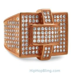 Cross Iced Out Rose Gold CZ Bling Bling Ring