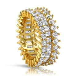 Custom Baguettes CZ Chunky Ice Eternity Bling Bling Ring In Gold