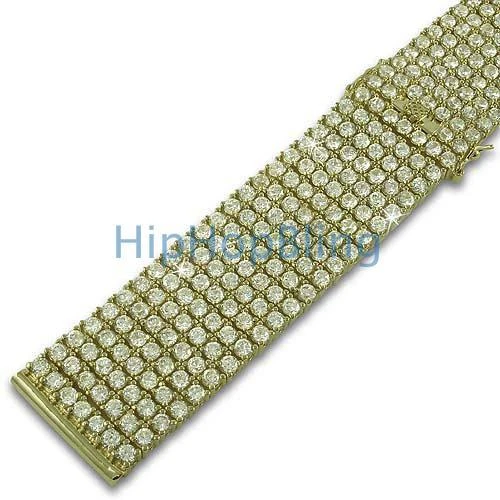 Custom CZ 7 Row Iced Out Gold Watch Band 24mm 1 Custom CZ 7 Row Iced Out Gold Watch Band 24mm