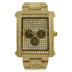 Custom Rectangle Gold Bling Bling Watch