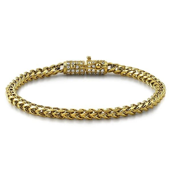CZ Clasp 4MM Gold Stainless Steel Franco Bracelet 1 CZ Clasp 4MM Gold Stainless Steel Franco Bracelet