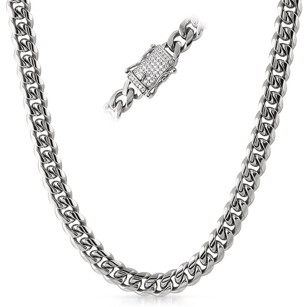 CZ Diamond Lock 10MM Cuban Chain Stainless Steel 1 CZ Diamond Lock 10MM Cuban Chain Stainless Steel