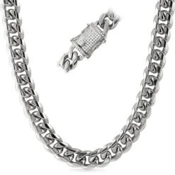 CZ Diamond Lock 14MM Cuban Chain Stainless Steel
